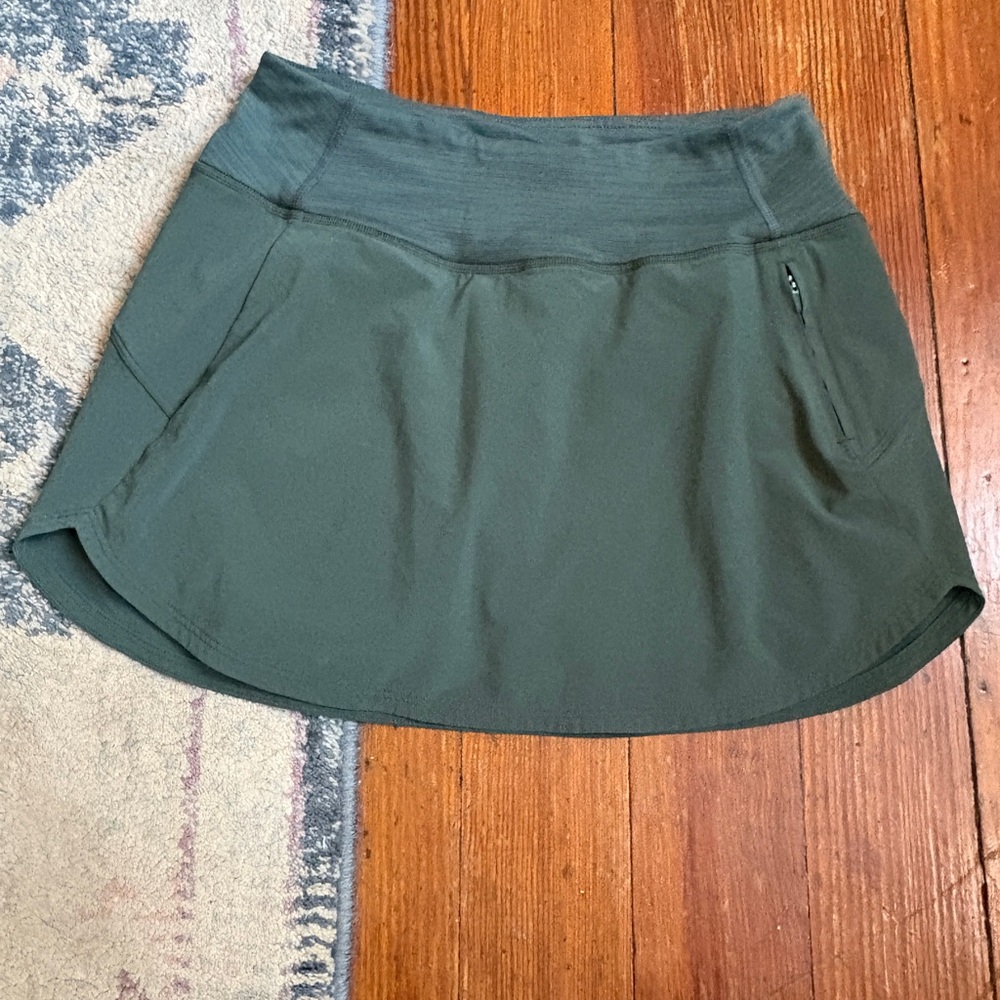 Outdoor Voices Dark Olive Skater Skort with Zipper Pocket